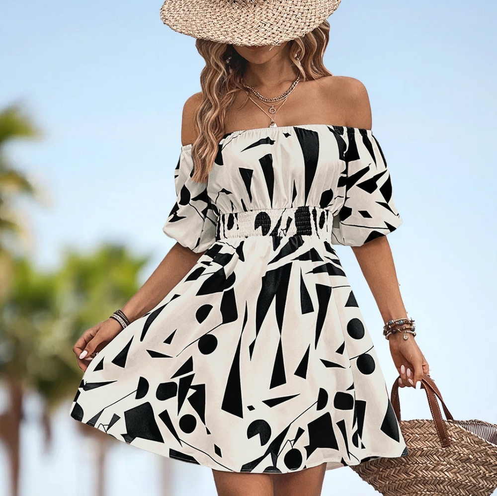Chic Canvas Smocked Waist Dress - Black